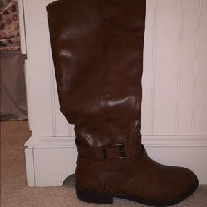 Brown leather knee high boots